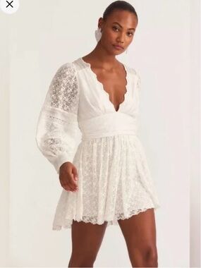 Loveshackfancy Jiona paneled crocheted cotton and embroidered dress size 4